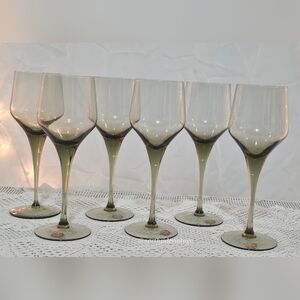 Set of 6 Vintage Smokey Quartz Bohemian Crystal Glasses. Czechoslavakia
